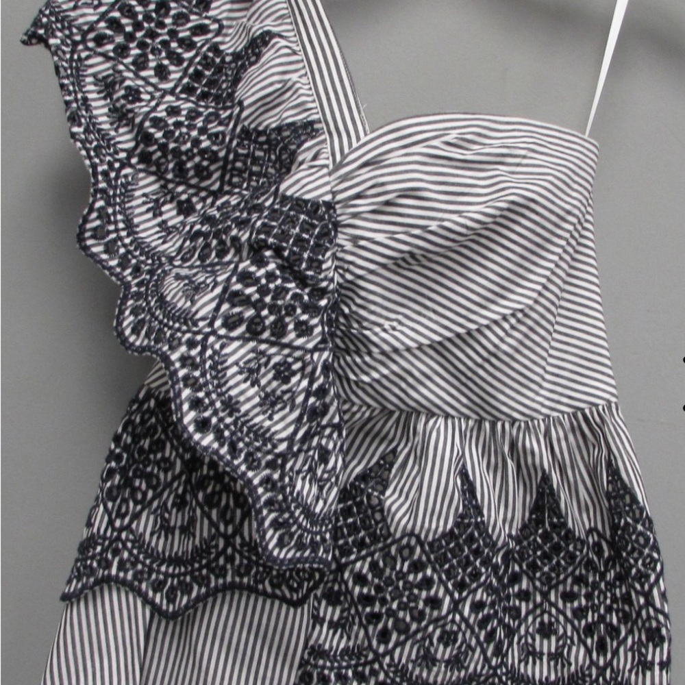 BCBG Maxazria Striped top with Black Lace Detail